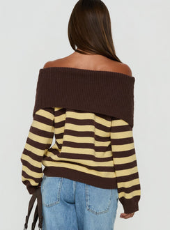 Next Page Foldover Long Sleeve Knit Jumper Brown / Yellow Stripe