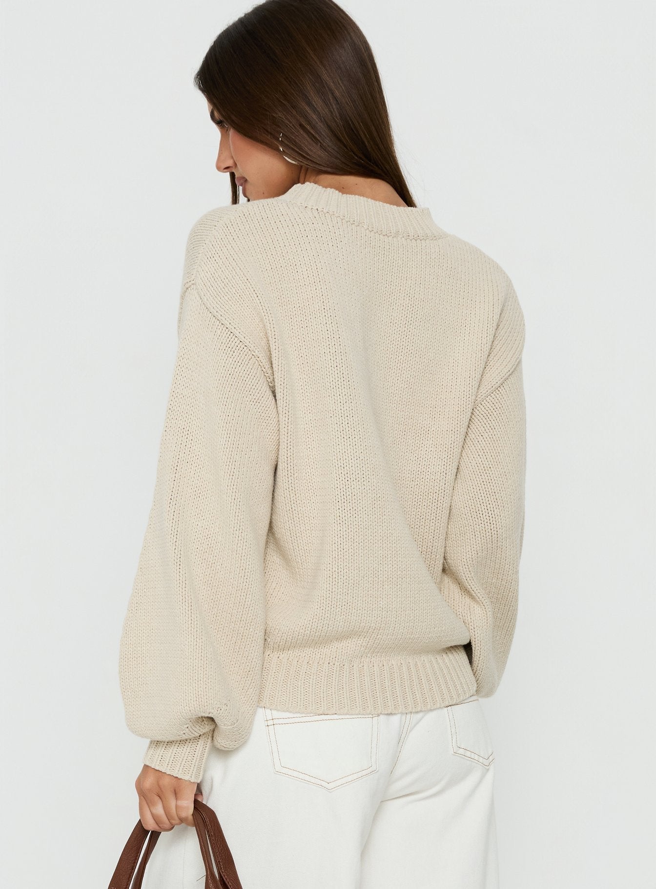 Harmony Ballonärmel-Strickpullover Beige