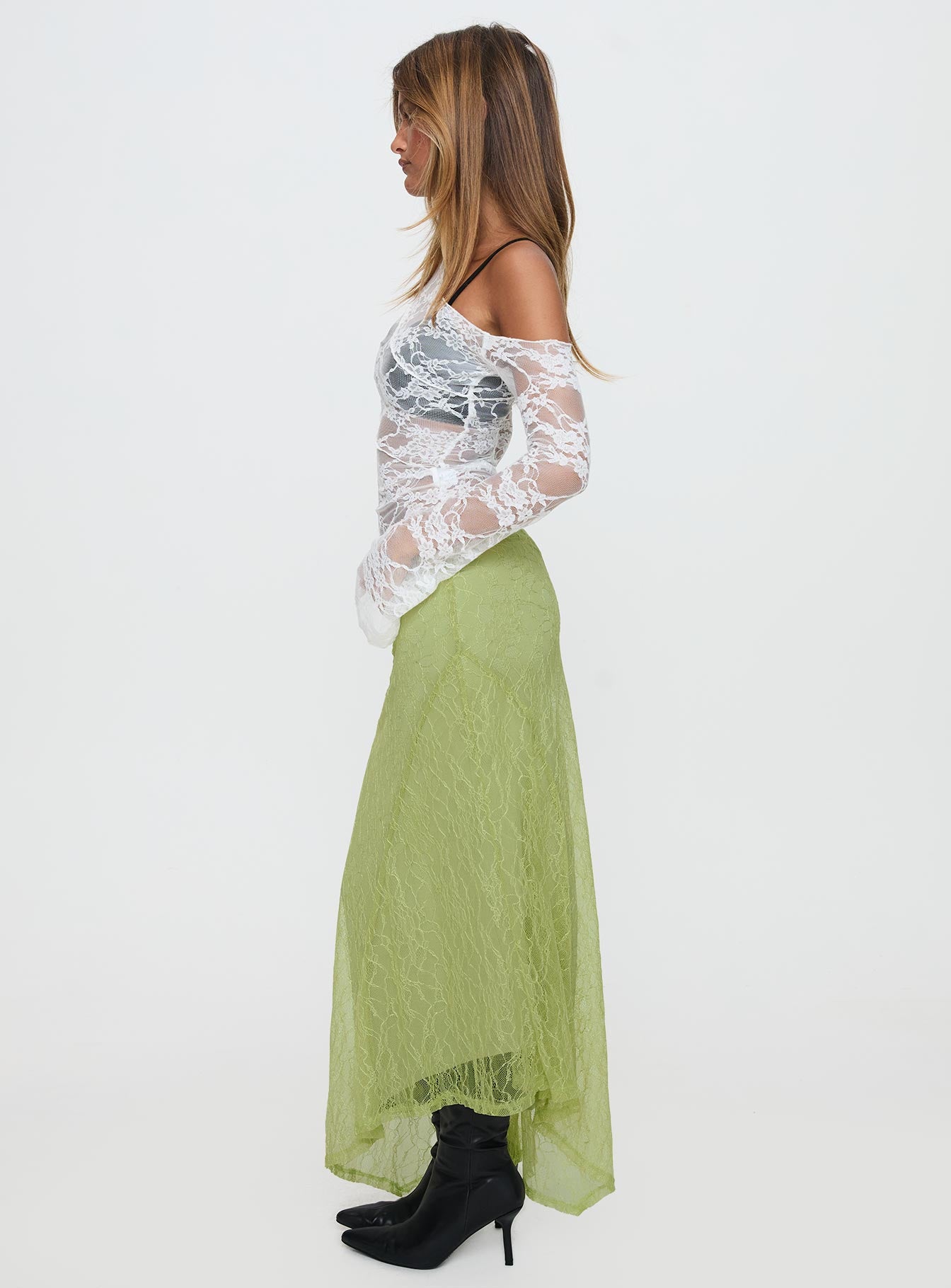 product Princess Polly Dreamcatcher Lace Maxi Skirt Green Maxi 