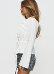 Harloe Ruched Tie Up Long Sleeve Top White