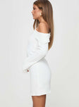 White knit Off the shoulder, folded neckline, flared sleeves