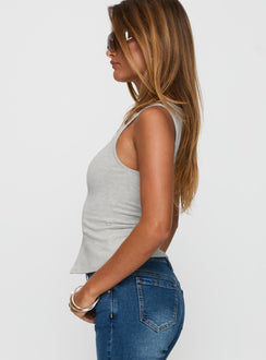 side view of model wearing Princess Polly Kortez Zip Through Top Grey Marle Sleeveless Crew Neck 