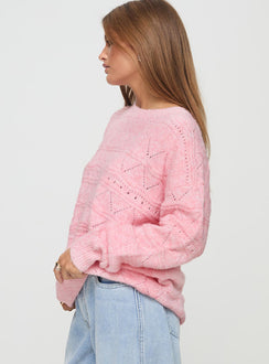 side view of model wearing Princess Polly Pierce Pointelle Sweater Blush 
