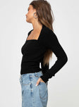 Long sleeve knit top, square neckline Good stretch, unlined 