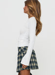 side view of model wearing Princess Polly Craving Long Sleeve Tie Detail Top Ivory Full Sleeves Crew Neck 