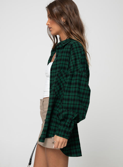product Princess Polly Short Sleeves Square Neck  Stark Shirt Green Check