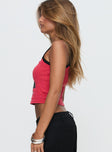 side view of model wearing Princess Polly Full Speed Racing Tank Top Red Sleeveless Square Neck 