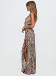 side view of model wearing Princess Polly Sympathize Frill Maxi Split Dress Multi Scoop Neck 