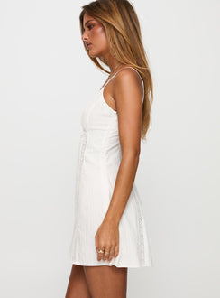 side view of model wearing Princess Polly Waterlily Mini Dress White Plunger 