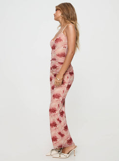 side view of model wearing Princess Polly Louette Maxi Dress Floral V-Neck 