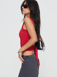 side view of model wearing Princess Polly Imelda Top Red Sleeveless Square Neck 