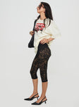 Lace capris with thin elasticated waistband Good stretch, unlined, sheer Princess Polly Lower Impact