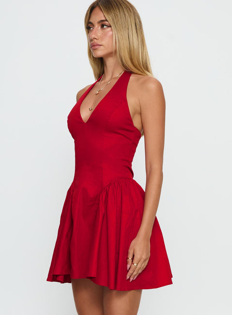 Karisse Halter Mini Dress Red