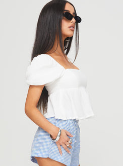 back view of model wearing Princess Polly Gus Top White Short Sleeves Square Neck 