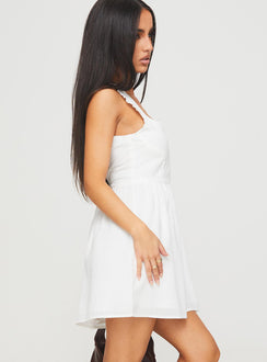 side view of model wearing Princess Polly Mochi Mini Dress White Square Neck 