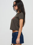 side view of model wearing Princess Polly East Coast Nyc Tee Charcoal Short Sleeves Crew Neck 