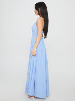 Ivie Halter Plunge Maxi Dress Blue Stripe