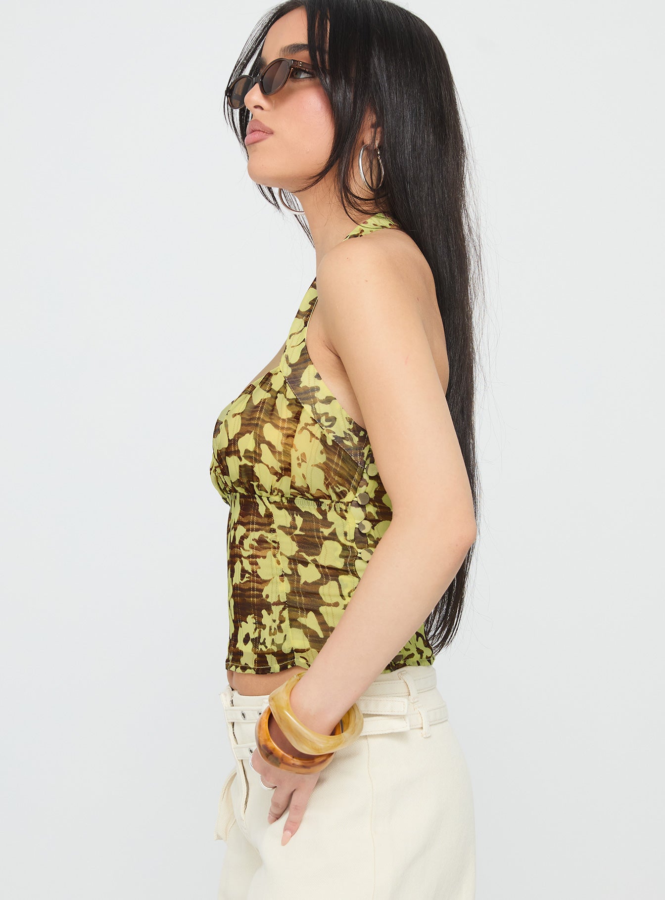 Aspyn Halter Top Yellow Floral