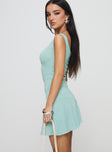 side view of model wearing Princess Polly Cynthia Dress Blue Scoop Neck 