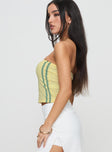 side view of model wearing Princess Polly Fiji Strapless Top Yellow Sleeveless straight 