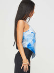 side view of model wearing Princess Polly Bannits Top Blue Sleeveless V-Neck 