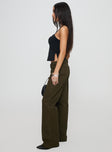 side view of model wearing Princess Polly Benicale Low Rise Cargo Pants Olive 