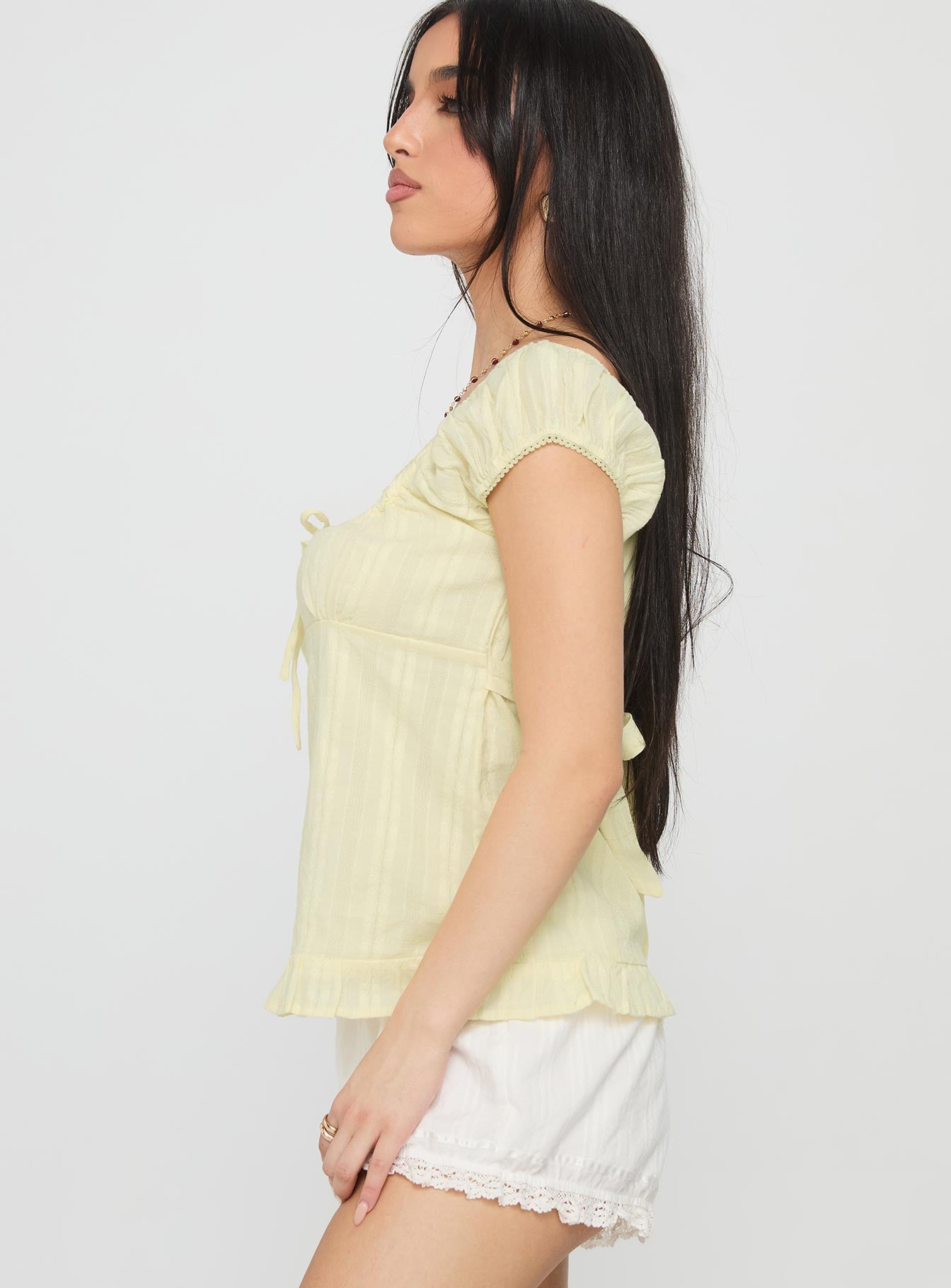 Lainee Babydoll Tie Up Top Yellow
