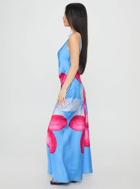 Meilana One Shoulder Maxi Dress Blue Floral