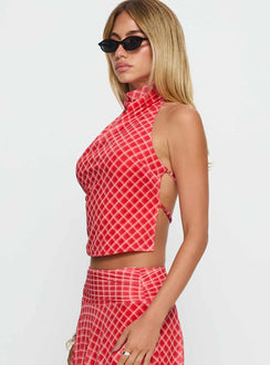 Scenic Route High Neck Top Red Check