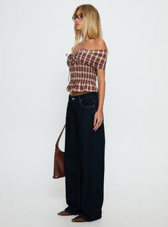 side view of model wearing Princess Polly Tidal Wave High Rise Straight Leg Jeans Raw Denim Mid Rise Jeans 