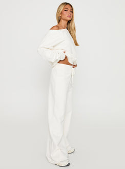 side view of model wearing Princess Polly Dodie Wide Leg Pants Washed White High Rise Pants 