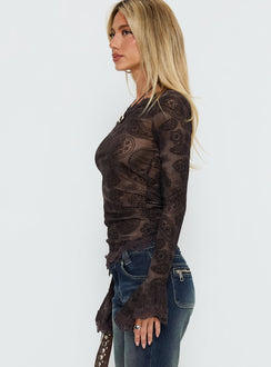 Jasette Sheer Long Sleeve Top Black Paisley