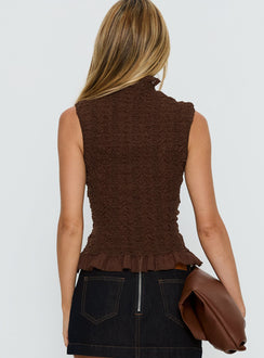 Danira High Neck Textured Top Brown