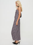 side view of model wearing Princess Polly Laurent Maxi Dress Black Floral Cowl Neck 