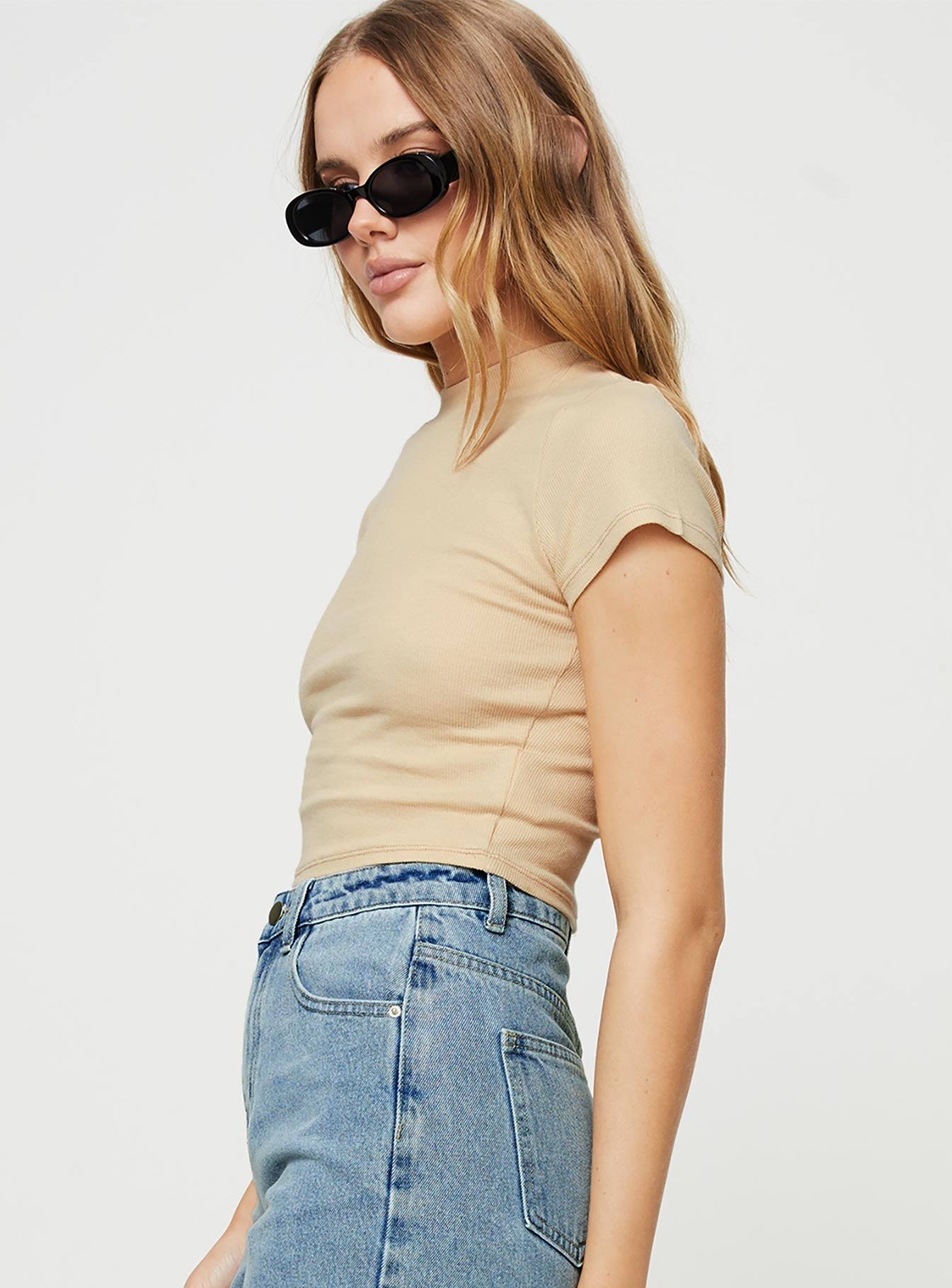 product Princess Polly Short Sleeves Crew Neck  Staton Top Beige