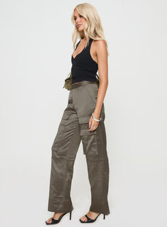 side view of model wearing Princess Polly Crimsen Cargo Pants Chocolate High Waisted Pants 