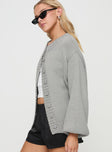 side view of model wearing Princess Polly Edern Cardigan Grey Long 