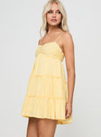 side view of model wearing Princess Polly Knotti Mini Dress Yellow Sweetheart Neckline 