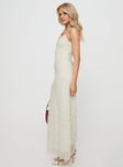 side view of model wearing Princess Polly Euphemia Maxi Dress Cream V-Neck 