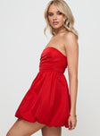 Crotoy Strapless Bubble Hem Mini Dress Red