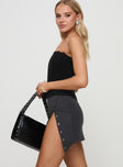   side view of model wearing Princess Polly Karre Mini Skirt Slate Grey Mini Skirts 