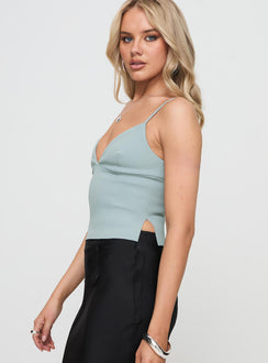 side view of model wearing Princess Polly Sculpture Top Grey Sleeveless Plunger 