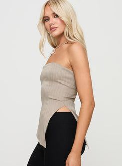 side view of model wearing Princess Polly Moxlan Top Brown Sleeveless straight 