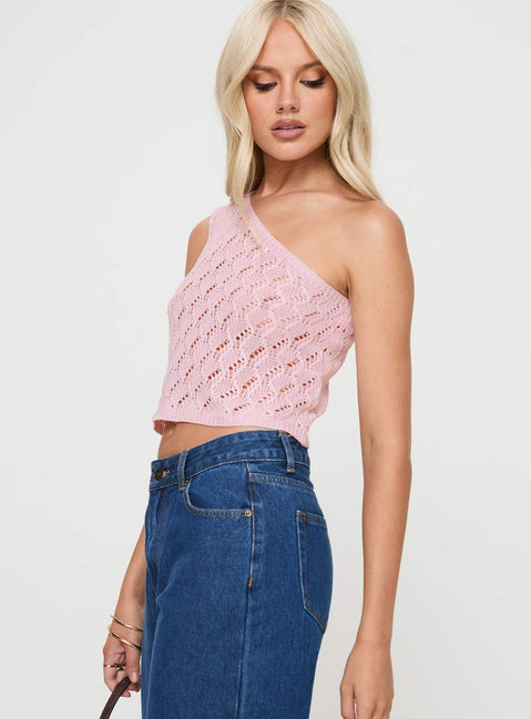 Anthinie One Shoulder Top Pink Sleeveless Asymmetric Neckline 
