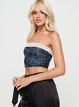 Crop top Strapless style, inner silicone strip at bust, mesh material, floral print