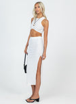 Matching set Ribbed material Crop tank top High waisted midi skirt Elasticated waistband High side slit 