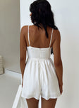 Romper Adjustable shoulder straps Plunging neckline Pleated bust Invisible zip fastening at back Ruching at waist