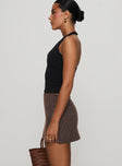   side view of model wearing Princess Polly Rozetti Mini Skirt Brown Stripe Mini Skirts 