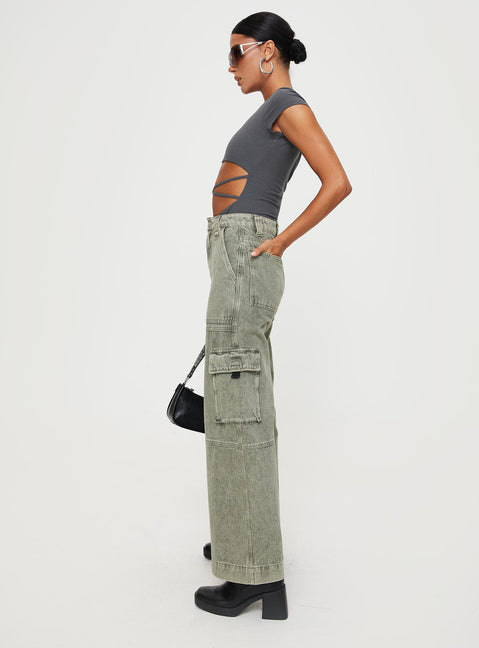 product Princess Polly High Waisted  Making History Cargo Jeans Olive