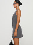 side view of model wearing Princess Polly Fenny Mini Dress Grey V-Neck 